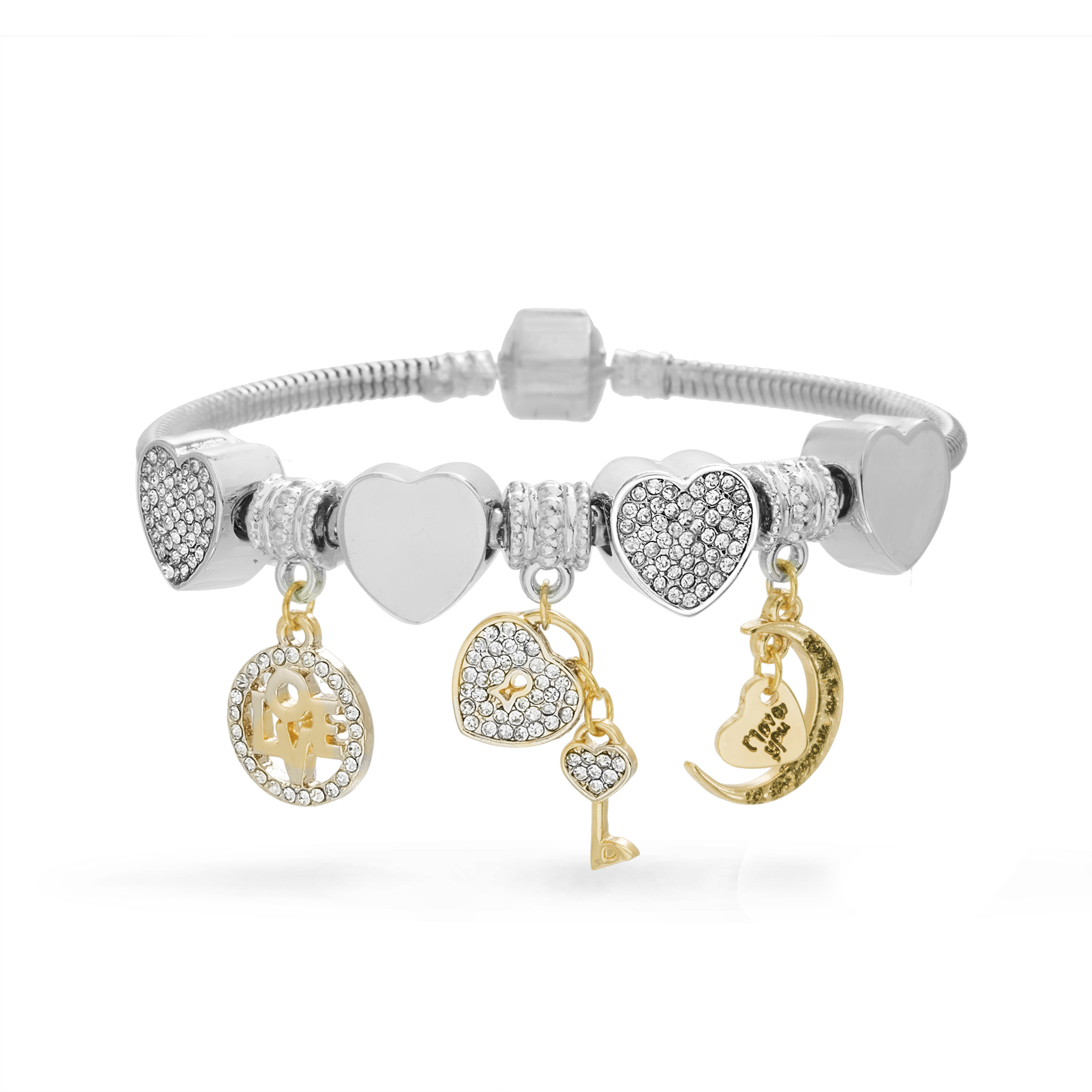 Jewels By Lux Stainless Steel Bright Gold-tone Plated Two Hook Expandable Bracelet Jewels By Lux Stainless Steel Bright Gold-tone Plated Two Hook Expandable Bracelet